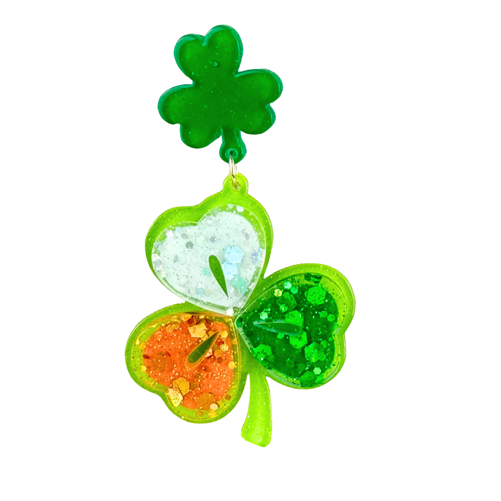 St. Patrick's Day Irish Flag Clover Acrylic Dangling Earrings