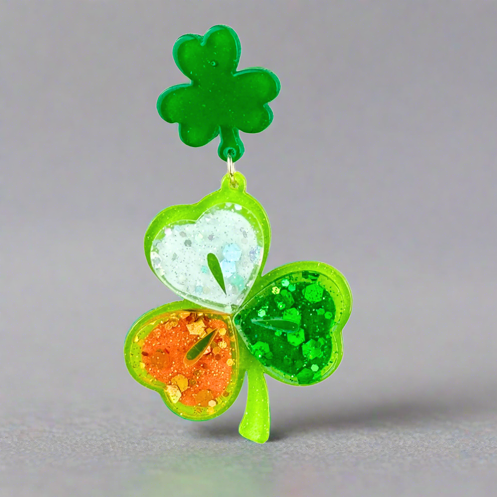st. patrick's day, irish flag clover earrings