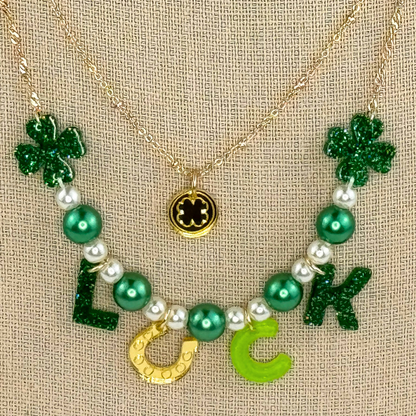 St. Patrick's Day layered LUCK necklace close-up