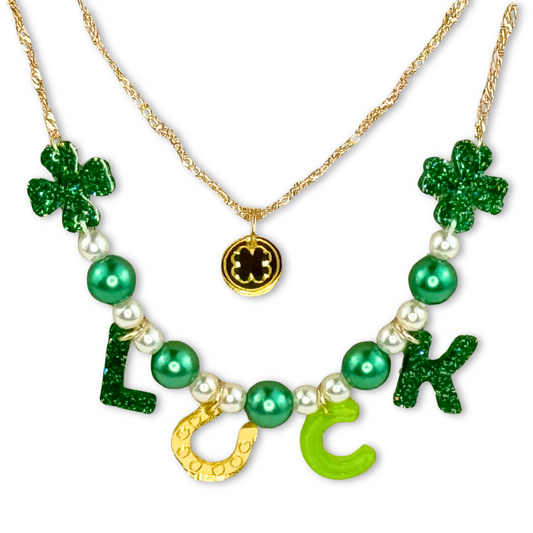 St. Patrick's Day layered LUCK necklace white