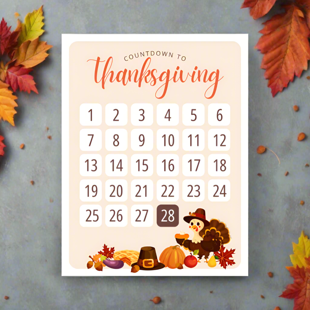 thanksgiving countdown calendar poster on matte cardstock 8.5" x 11"