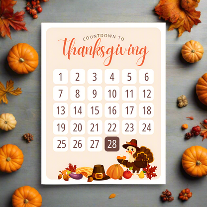 thanksgiving countdown calendar poster 2024 on matte cardstock 8.5" x 11"