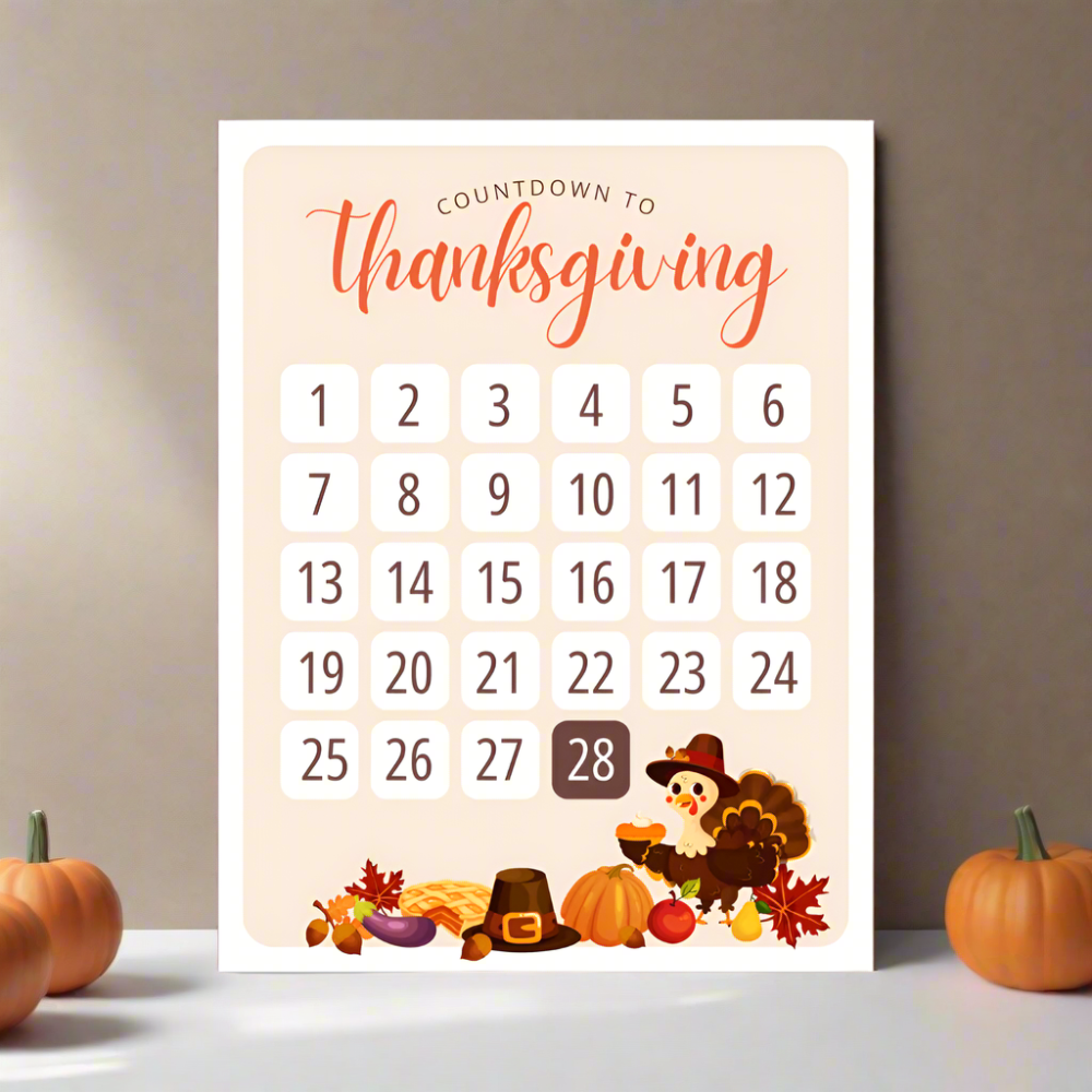 thanksgiving countdown calendar poster on matte cardstock 8.5" x 11"