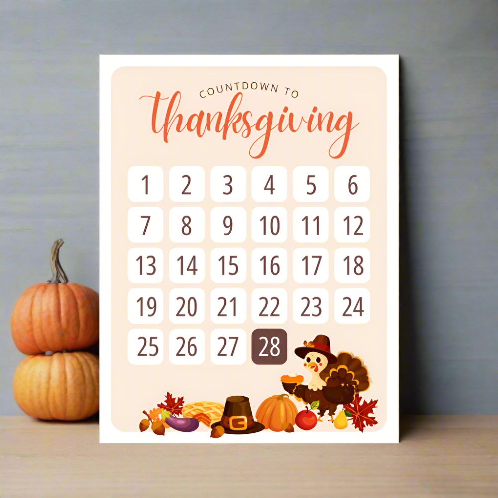 thanksgiving countdown calendar poster on matte cardstock 8.5" x 11"