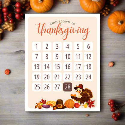 thanksgiving countdown calendar poster on matte cardstock 8.5" x 11"