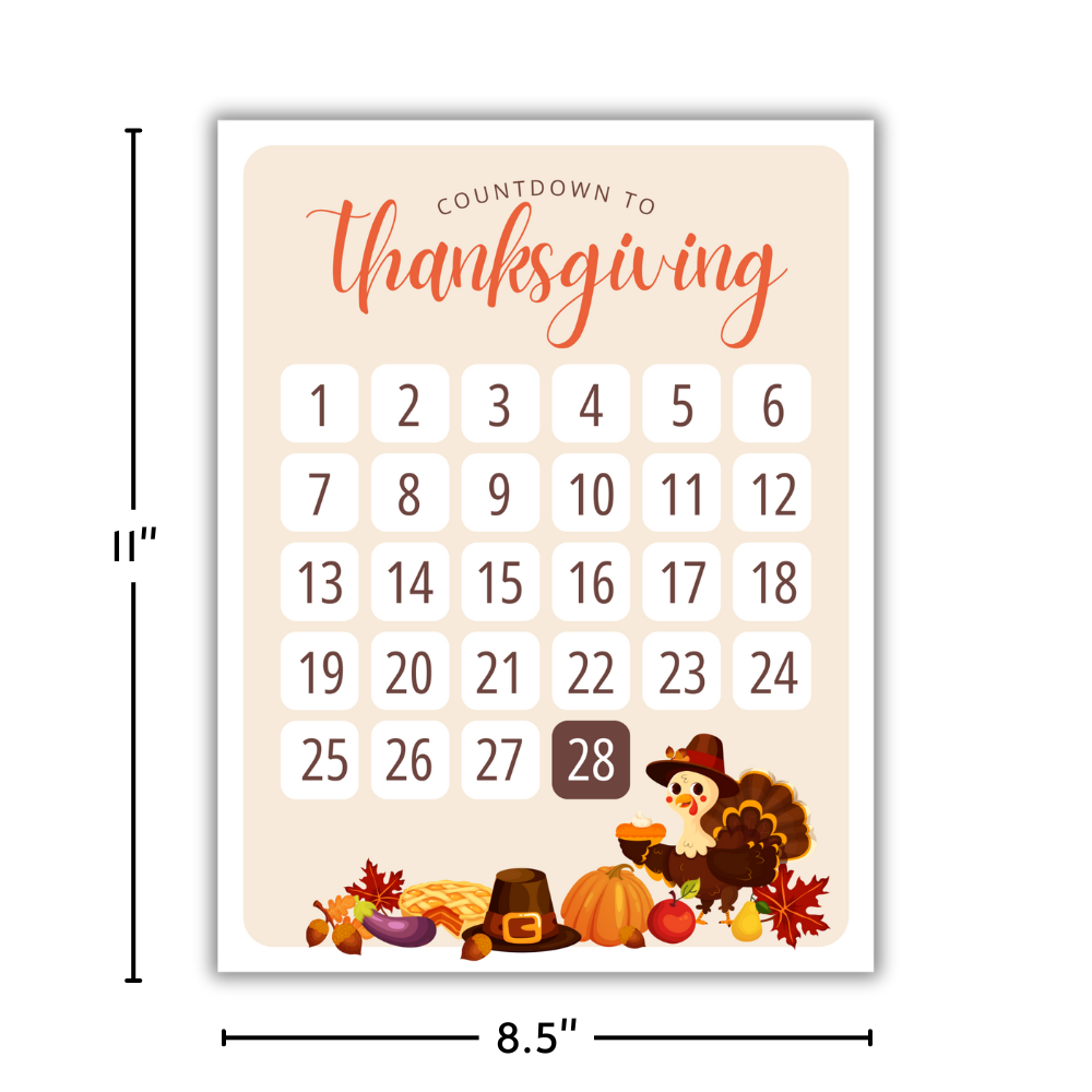 Thanksgiving Countdown Calendar Poster, 8.5" x 11"