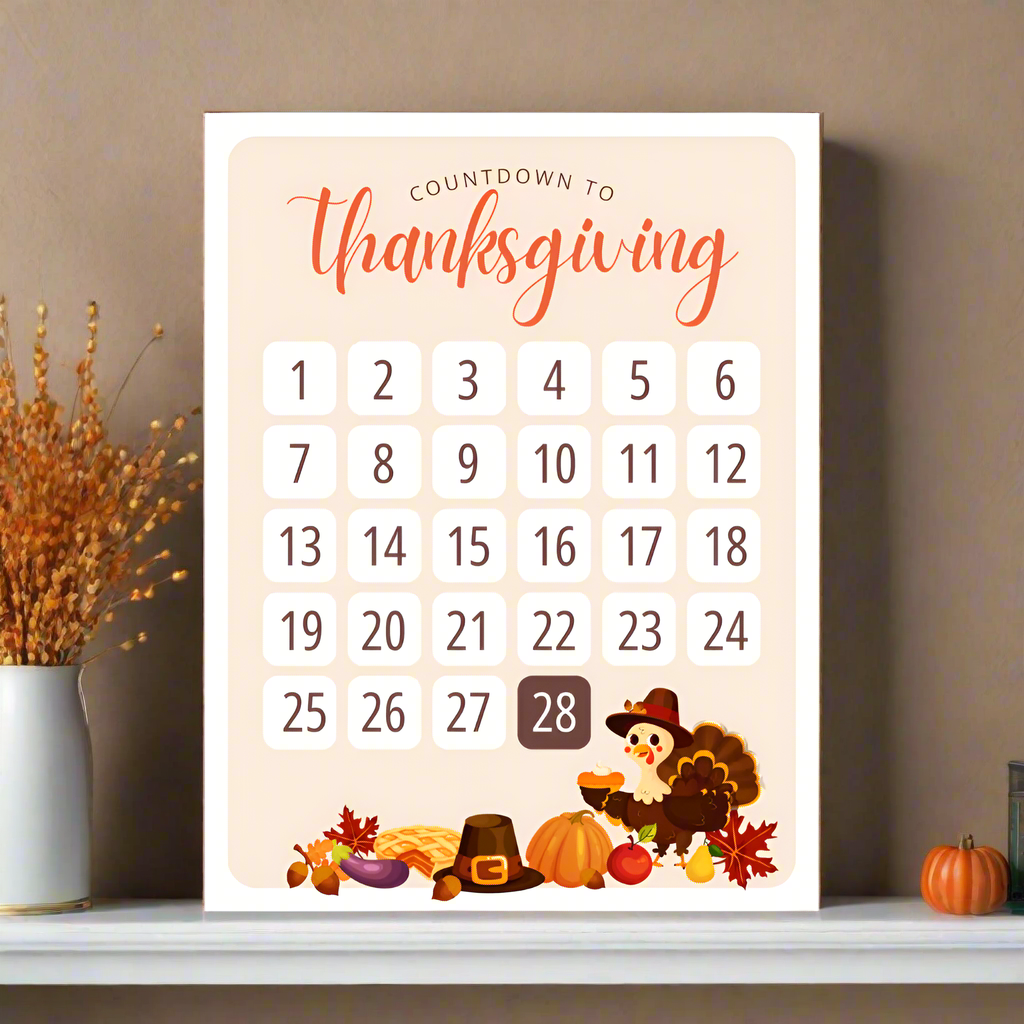 thanksgiving countdown calendar poster 2024 on matte cardstock 8.5" x 11"