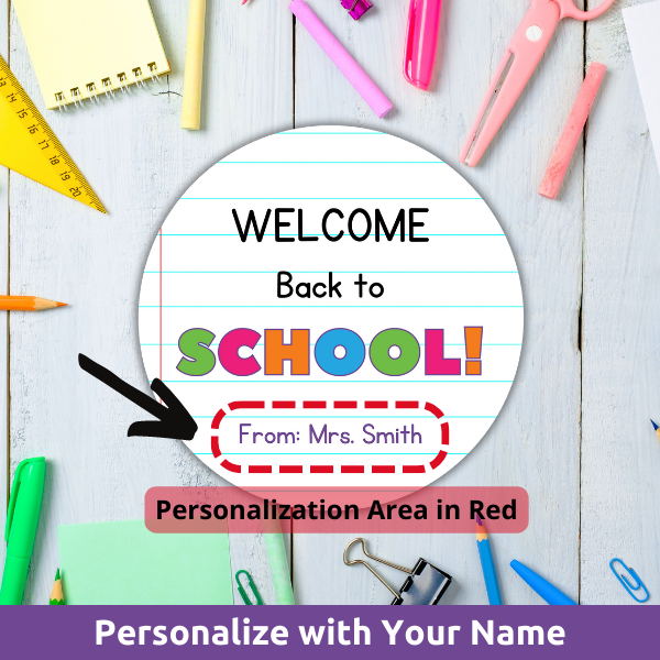 personalized teacher, welcome back to school 2" round sticker