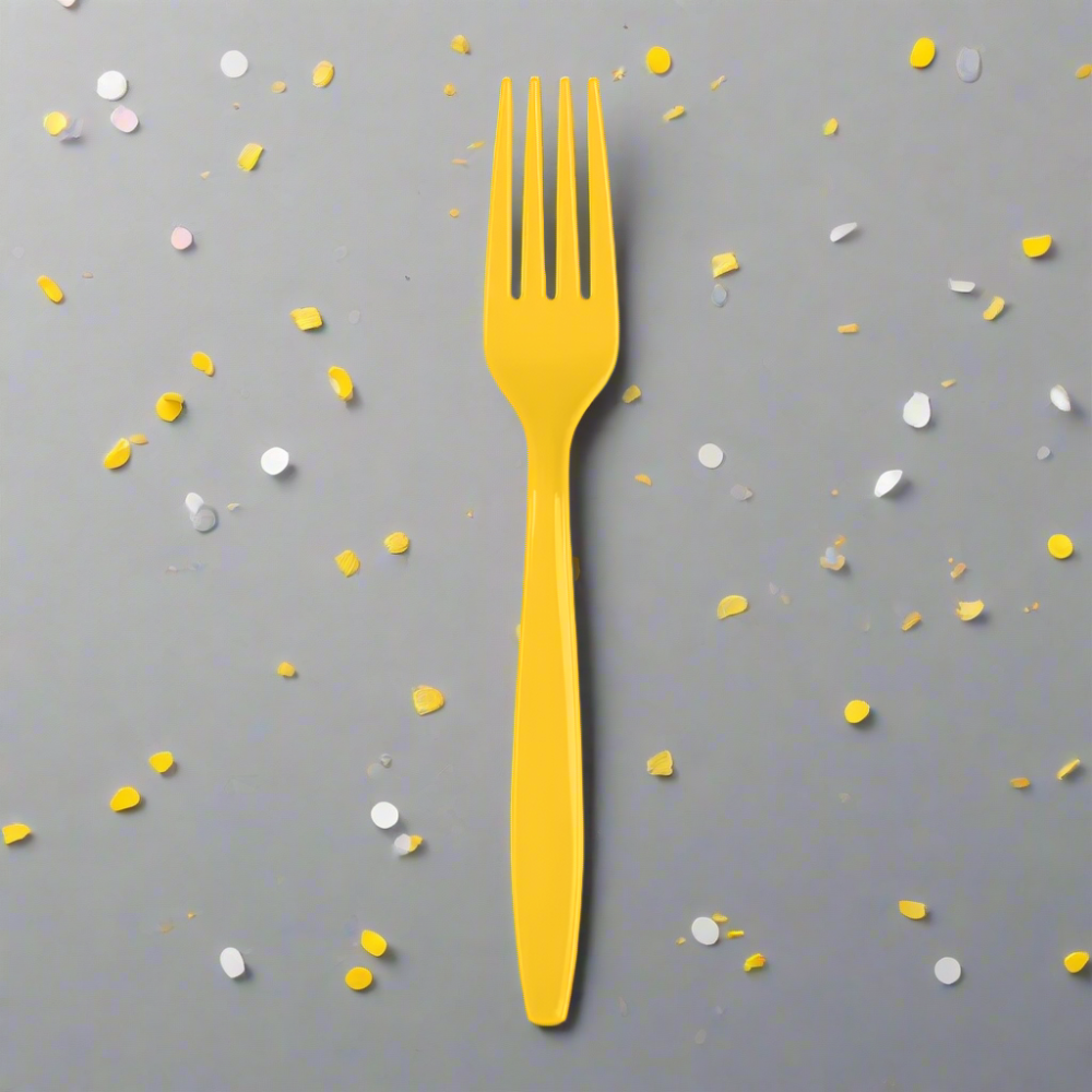 yellow heavy duty plastic fork for yellow themed parties, superhero themed parties