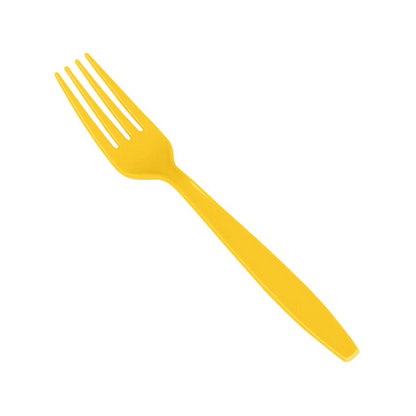 yellow heavy duty plastic fork for yellow themed parties, superhero themed parties