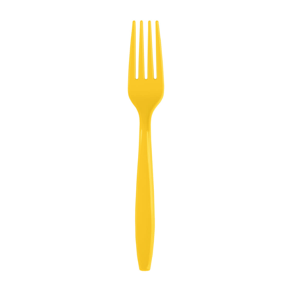 yellow heavy duty plastic fork for yellow themed parties, superhero themed parties