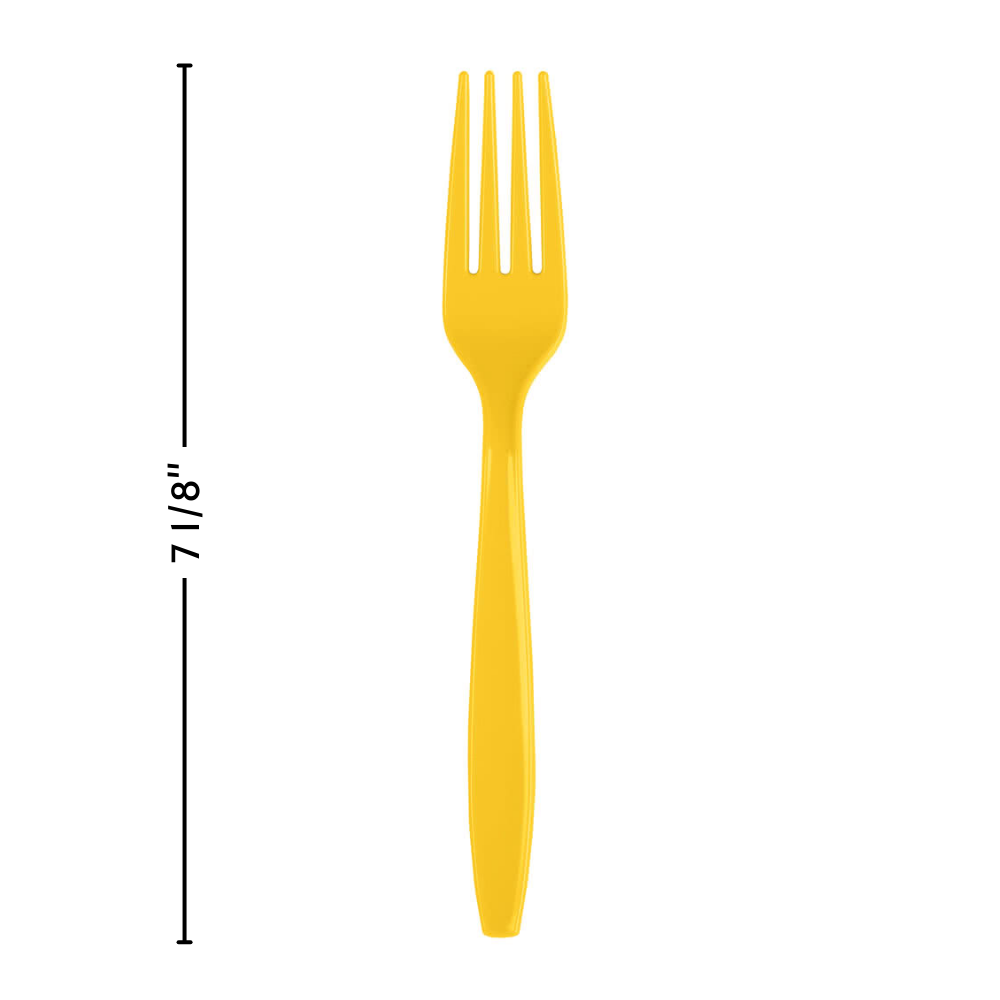 yellow heavy duty plastic fork for yellow themed parties, superhero themed parties