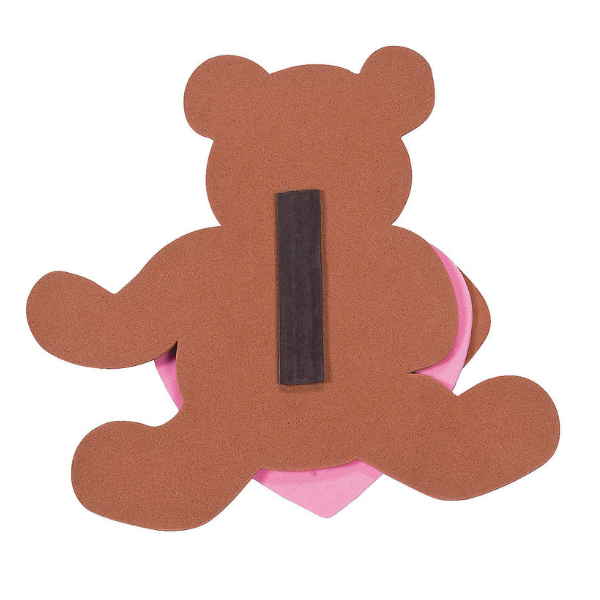 a brown bear valentine's day foam craft holding a heart that says "you're beary special" back with magnet