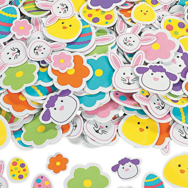 Bright, colorful, spring, peel-n-stick foam Easter stickers for crafts