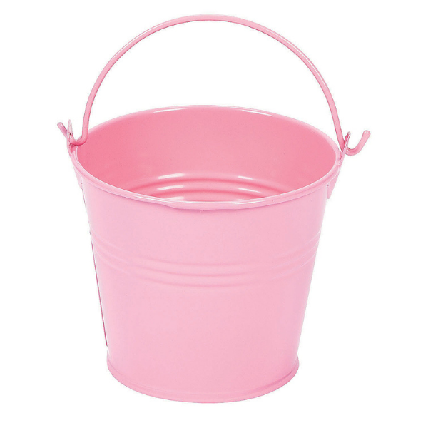 Mini pink metal party favor pail for princess birthday party
