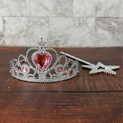 Pink princess tiara set with wand for princess birthday