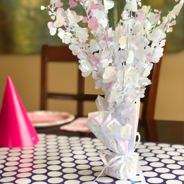 Beautiful, shimmery centerpiece for princess birthday party