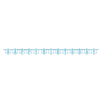 Turquoise snow princess happy birthday banner with blue ribbon